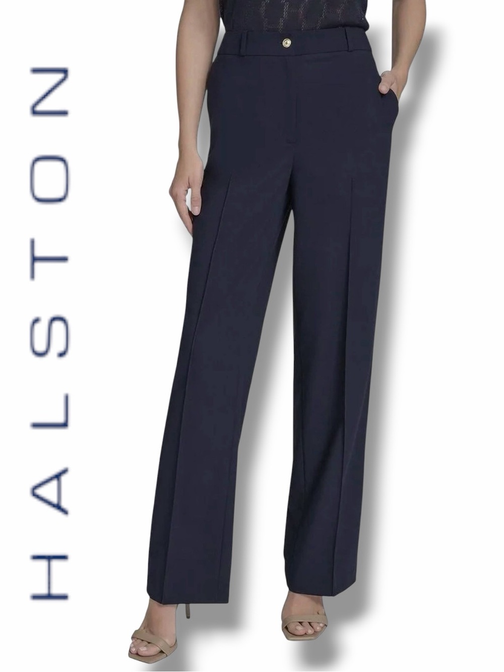 Halston Women’s High Rise Slim at Hip Straight Leg Trousers in the Size 12